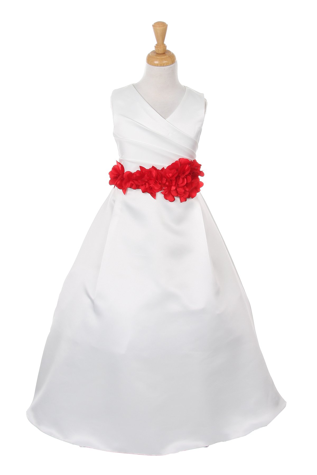 ivory dress with red flower sash